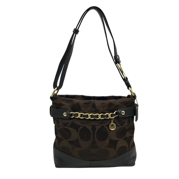 Coach Brown Canvas Signature Chain Convertible Shoulder Bag F18862 - Picture 1 of 11